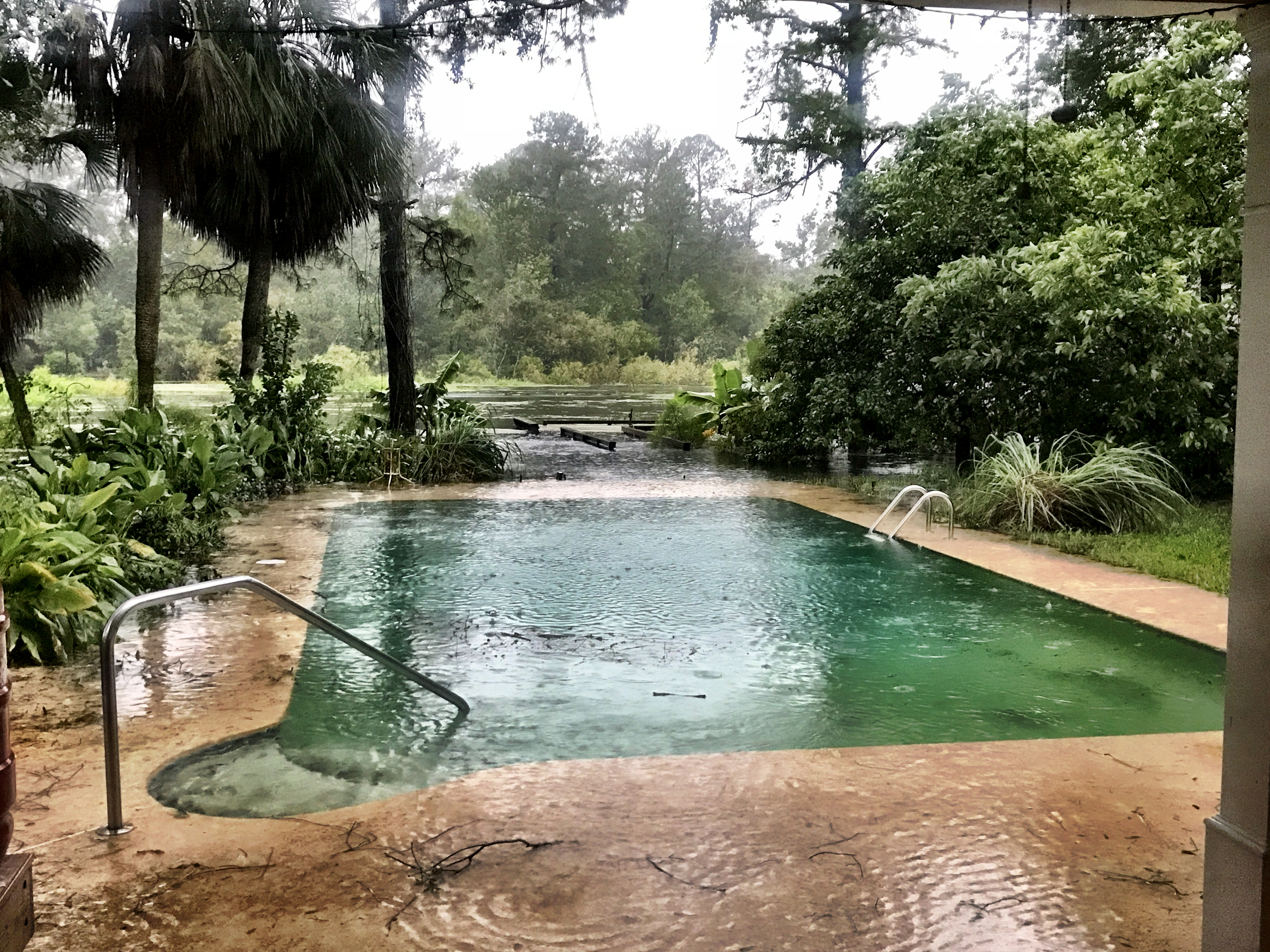 Flooded lake and dock